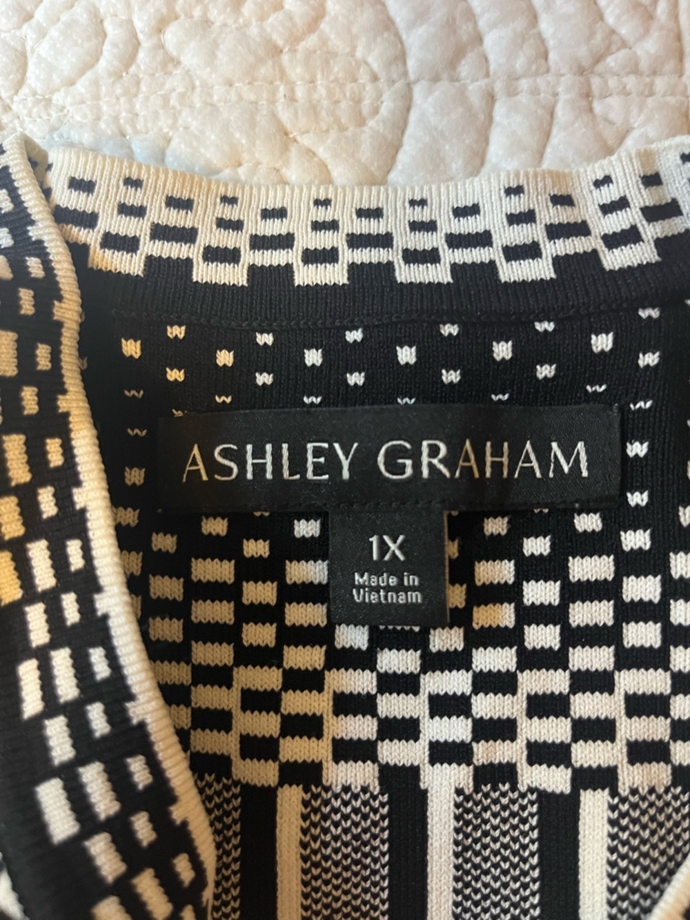 Ashley Graham Black and White Geometric Knit Sweater Dress, 1X - Picture 5 of 8
